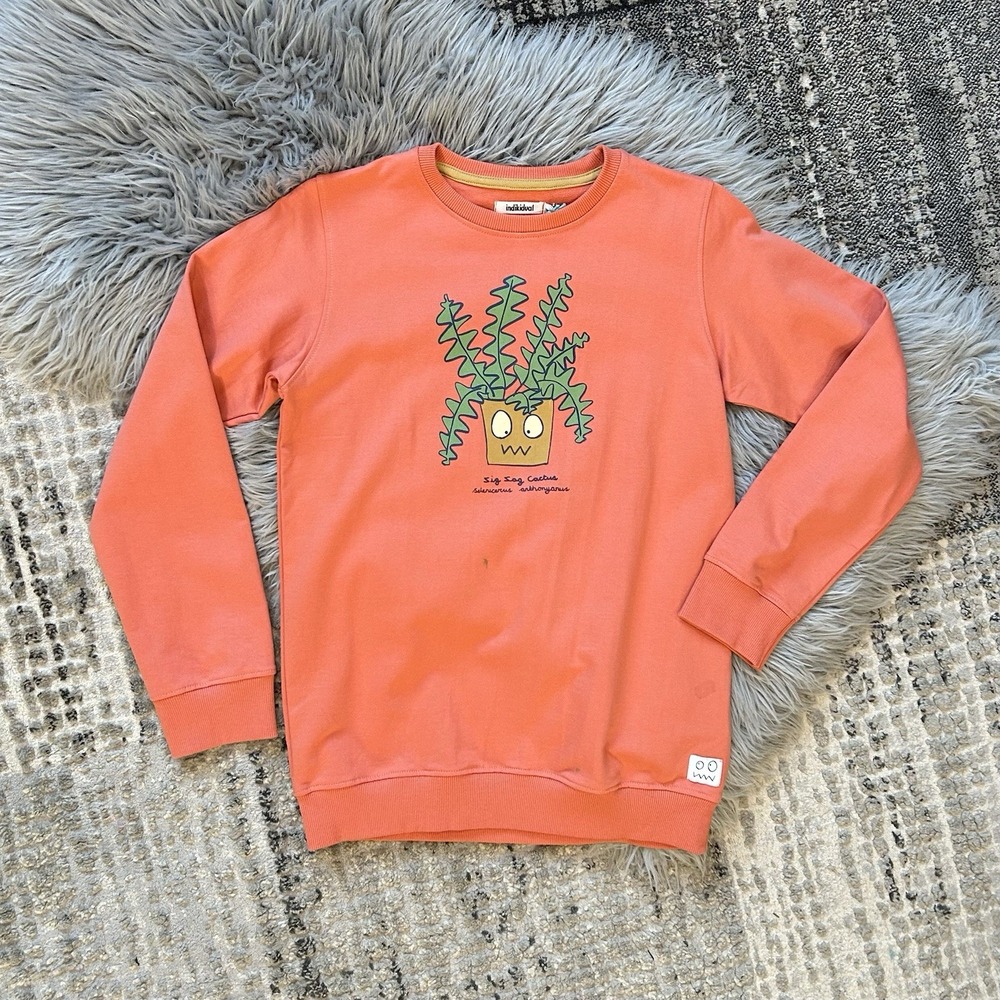 Indikidual Youth Zigzag Cactus Print‎ Orange Sweatshirt Size 12-13Y